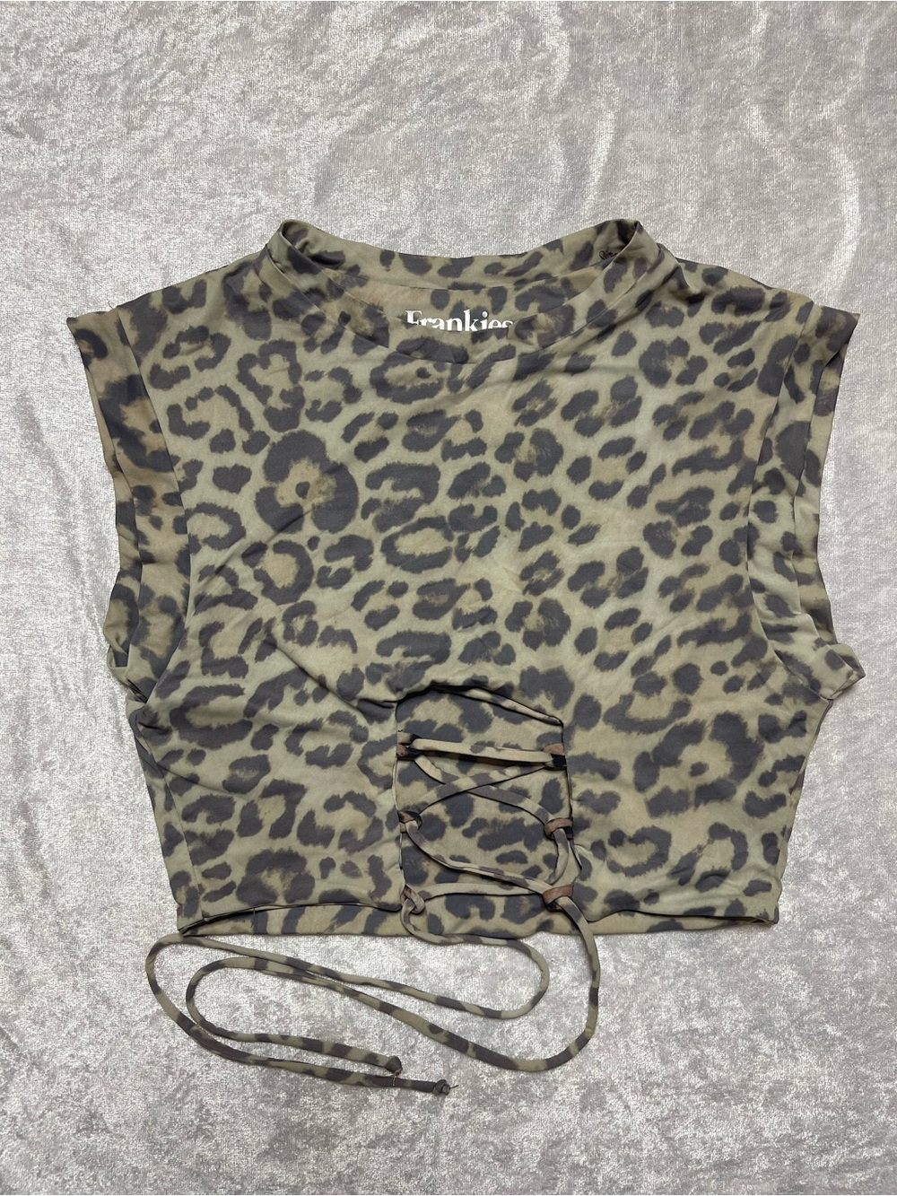 Frankie's Bikinis Olive & Black Leopard Lace-Up Crop Top